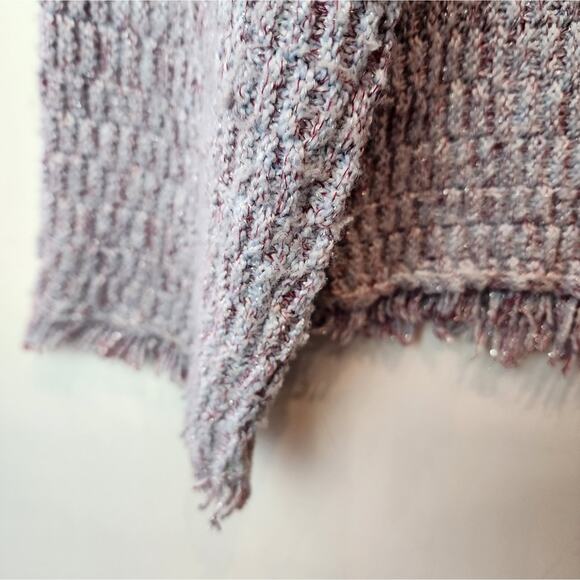 Shein Blue Lavender Metallic Boxy Sweater Crop Knit Fringe Hem Cropped Size XL - Picture 6 of 9